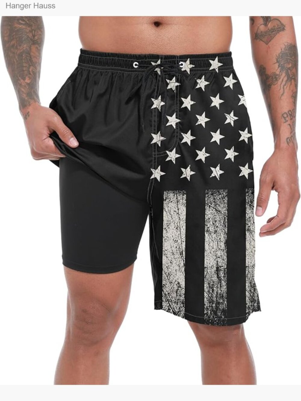 Mens Swim Trunks with Compression Liner 9" Quick Dry Board Shorts 2 in 1